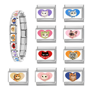 Accessoires de bijoux pour bracelet à breloques modulables DIY en acier inoxydable, motif chat, éléments animaliers italiens tendance - Product Image 2