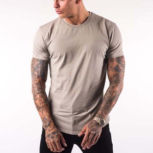 Curved Hem Crew Neck High Quality Mens Muscle Slim Fit <strong>t</strong> <strong>Shirt</strong> Sleeve Custom logo Blank <strong>T</strong>-<strong>shirts</strong> for Men 100% Cotton - Product Image 4