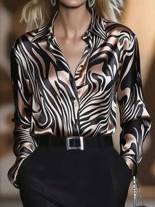 Camicetta da Ufficio in Raso con Stampa Zebrata, Manica Lunga, Casual, Vendita Calda - Product Image 5