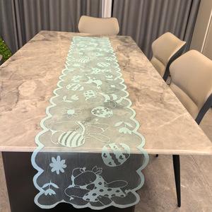 DAMAI 13x72in Disposable Embroidered Lace Rectangle <b>Table</b> Runner for Easter Weddings Outdoor Celebrations-3 Colors Available - Product Image 2