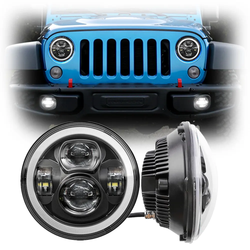 Wholesale 7" LED Headlight Replacement Assembly new design Lens 84W for jeep wrangler headlight with halo car accessories