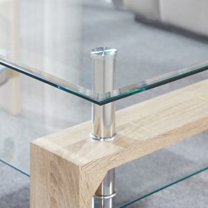 Meubles de salon modernes, plateau en verre trempé, pieds en MDF en bois, table basse en verre noir, table à thé - Product Image 2