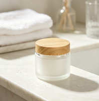 Pots en verre dépoli de 20-100g avec couvercles en bois, pots cosmétiques rechargeables pour crème visage et crème contour des yeux