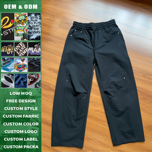 Title: High Quality Custom Logo Relaxed Fit Straight Pants Spring Unisex Casual Trousers <b>Elastic</b> Waist with <b>Belt</b> Loop For Daily - Product Image 3
