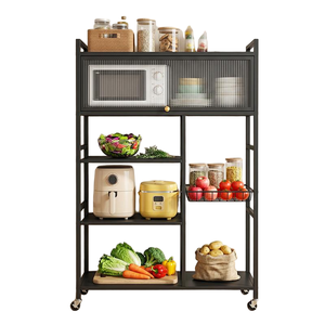 Étagère de rangement pour ustensiles de cuisine à poser au sol - Étagère murale mobile anti-poussière pour vaisselle, idéale pour l'exportation - Product Image 3