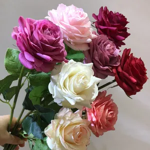 Rosas de látex artificiales de alta calidad, rosas de seda de imitación de tacto real, para decoración de boda, fiesta en casa, venta al por mayor, C-R041