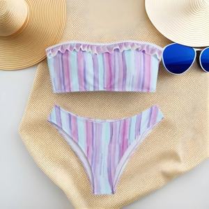 Ensemble de bikini tricoté à la main sur mesure pour femmes, maillot de bain sexy 2 pièces pour filles avec pompons en cristal, vêtements de plage - Product Image 1