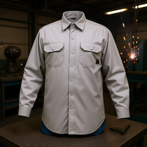 Flame Resistant Cotton <b>Welding</b> <b>Shirt</b> Gray XL Regular Fit Protective Workwear for Industrial Use - Product Image 2