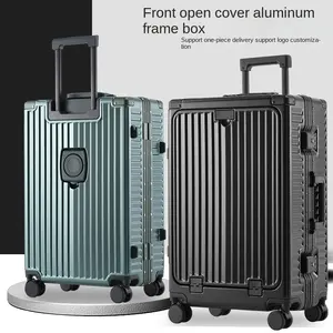 Luxury Front Open High Quality Travel Smart Suitcase Custom Luggage With Cup Holder Usb Charging Multifunctional