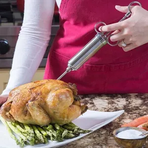 不锈钢肉类注射器烧烤火鸡肉调味注射器烧烤烹饪工具。