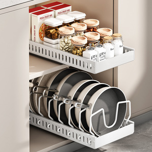Étagère de rangement coulissante pour ustensiles de cuisine Snow Elephant, 2 niveaux, en acier carbone, organiseur de placard de cuisine pour casseroles, poêles et couvercles - Product Image 1