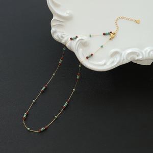 Collier fin style Bohème en acier inoxydable plaqué or 18 carats avec breloque délicate et perles boule, 20 pouces, pour femme, idéal anniversaire - Product Image 1