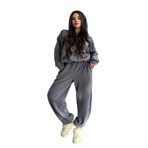 Custom Womens Grey Tracksuit <b>Set</b> Zip Hoodie <b>Jogger</b> Pants Casual Streetwear Sportswear Two Piece <b>Matching</b> Outfit Supplier - Product Image 1