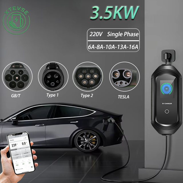 Portable Solar Ev Charger for Car 3.5kW Portable Electric Car Charger for J1772 EVs Level 1 Level 2 Plug-in Hybrid EV Charger