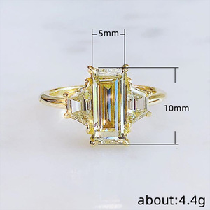 Anillo de Diamantes F478, Corte Esmeralda, Diamante Natural, Oro Amarillo, Anillo de Compromiso Clásico para Mujer - Product Image 5