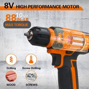 Perceuse à percussion électrique <span class=keywords><strong>sans</strong></span> <span class=keywords><strong>fil</strong></span> 8V personnalisable, 10 mm, avec batterie au lithium, boîte à outils, vitesse variable, kit de perçage OEM - Product Image 2