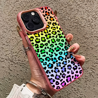 Coque de téléphone dure argentée imprimée léopard rose mat IMD pour iPhone 16E 17