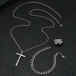 Hip Hop 18K Plaqué Or En Acier Inoxydable Croix Pendentif Collier De Mode Hommes Croix Pendentif Collier Bracelet Anneau Ensemble De Bijoux - Product Image 2