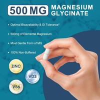 Glycinate de magnésium non tamponné avec zinc, vitamines D-3 et B6 en capsules pour adultes - Gestion de l'énergie et soutien de la fonction musculaire