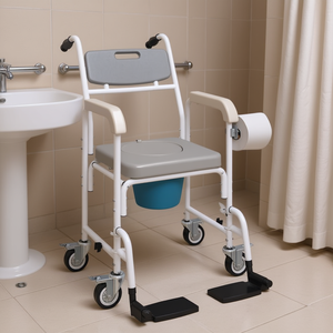 Sedia a rotelle con ruote, capacità 250 kg, per bagni, attrezzatura di sicurezza per anziani - Product Image 2