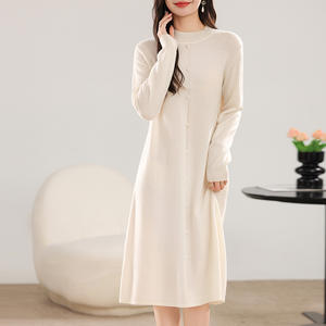 <span class=keywords><strong>Robe</strong></span> en cachemire fait à la main pure Version à col rond pour femmes plus mince sur la <span class=keywords><strong>robe</strong></span> <span class=keywords><strong>pull</strong></span> longue au genou - Product Image 1