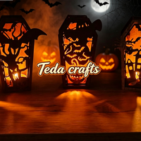 Boîte en bois personnalisée pour bougie artisanale d'Halloween, découpe laser, motif cercueil, rangement 3D superposé squelette et crâne avec contreplaqué découpé au laser