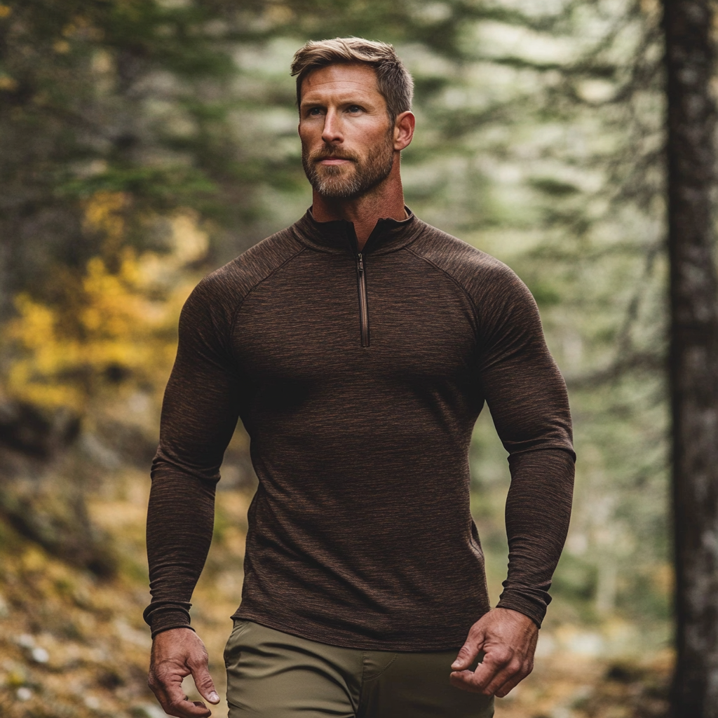 MereSports Premium Men's Merino Wool 1/4 Zip Outdoor Fleece Long Sleeves Stand Neck Yarn Dyed Knitted Fabric Printed for Hunting