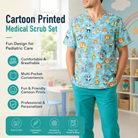 Uniforme de Enfermería al por Mayor para Pediatra, Blusa con Estampado de Dibujos Animados, Cuello en V, Manga Corta, Logotipo Personalizado, Uniforme de Hospital
