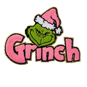 Sewill Custom Popular Big Holiday Christmas Chenille Patches Iron On 11IN Red Letter Merry And Bright Chenille Patch For Hoodies