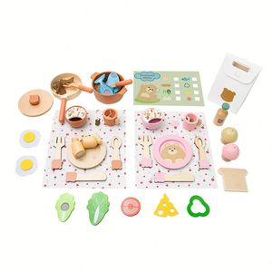 Ensemble de cuisine miniature en bois sur le thème de l'ours pour enfants, pour jeux de simulation, cuisine miniature DIY pour jeux de rôle - Product Image 1