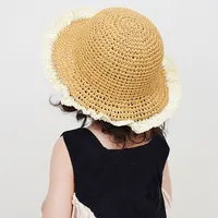 الصيف الشاطئ السائبة ورق بالجملة القش الاطفال الكروشيه قبعة بحافة القبعات
