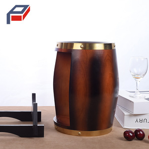 Vendita calda su misura in legno massello 5L secchio di birra da vino in rovere di pino con finitura radiale Design angolo scaffale decorativo 3 bottiglie occhiolino cremagliera - Product Image 2