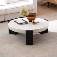 Ensemble de table basse et table d'appoint rondes de style crème, blanc et noir, base en marbre, meubles de salon de style mid-century