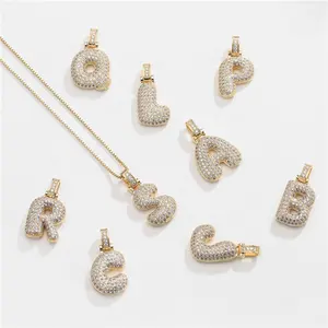 Luxury CZ Diamond pave 26 Initial Necklace 18k Gold Letter bling CZ Pendant Necklace Custom Jewelry
