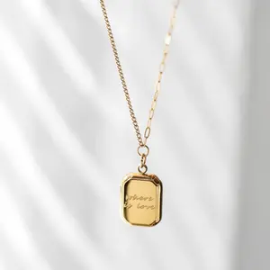 Pvd 18k gold plated square pendant cube letter charm hot selling necklaces stainless steel necklace collar de acero inoxidable