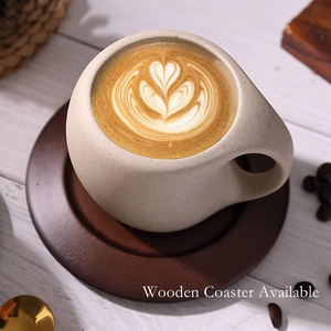 Custom Logo Luxury Rustic <strong>Vintage</strong> Matte Brown Ceramic Clay <strong>Tea</strong> Coffee Mug <strong>Set</strong> with Wooden Coaster - Product Image 5