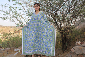100% Cotton Hand Block Printed <b>Kaftan</b> Elegant Floral Print Embellished Border Casual Boho Modest Pure Indian Clothing <b>Kaftan</b> - Product Image 6
