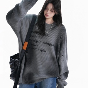 Pulls amples surdimensionnés pour femmes, style <span class=keywords><strong>vintage</strong></span> américain, dégradé tie-dye, déchirés, faible MOQ, fabrication sur mesure OEM/ODM, automne-hiver - Product Image 5