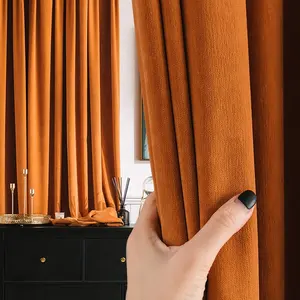 Cortinas de janela de veludo pronto para sala de estar, cor laranja 2022