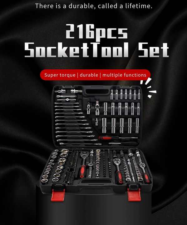 Set de instrumente cu priza personalizat, 216 buc., CR-V, unelte universale combinate pentru repararea masinii, set de chei cu priza, cutie de scule de uz casnic