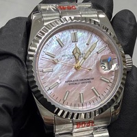 Orologio Automatico da Uomo 36mm con Ghiera Scanalata, Quadrante in Madreperla Rosa, Bracciale Compatibile con Movimento NH35, MOQ 1