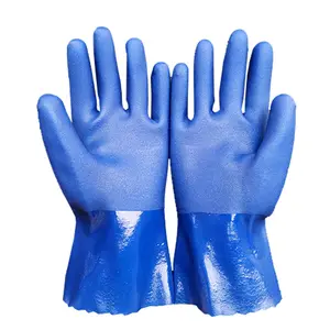 ถุงมือทำงานทนทานทนต่อการสึกหรอหนา,ถุงมือตกปลากันน้ำ PVC สีน้ำเงินแนวอุตสาหกรรม