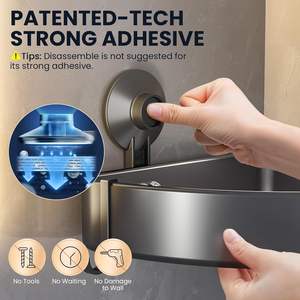 פאטי אלומיניום rustproof מקלחת caddy יניקה חדר אמבטיה פינת מדף אחסון מודרני עם שני ווים - Product Image 2