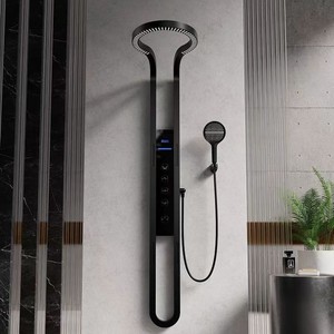 Pommeau de douche multifonction pour salle de bain moderne et luxueux tout en cuivre Sortie d'eau cascade pressurisée intégrée Chrome brossé - Product Image 4