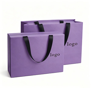Custom Blue Paper Shopping <b>Bags</b> With Black Handles Offset Printing Recyclable Art Paper Business Gift Packaging - Product Image 4