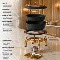 Ensemble de réchauds de buffet en acier inoxydable doré de haute qualité, capacité 6L, alimenté à l'alcool, maintien au chaud des aliments pendant 24 heures, pour hôtels, manuel