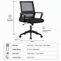 Chaise de bureau ergonomique pivotante en tissu maillé moderne, chaise de travail pour employés, chaise de bureau confortable et réglable
