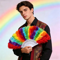 Éventail pliant grand format arc-en-ciel LGBTQ+ Bi Pride Gay Pride avec plumes moelleuses pour défilé
