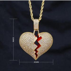 Collar con Colgante de Corazón Roto Dorado KRKC, Estilo Hip Hop, con Cristales, Joyería para Parejas, Regalo, Collar de Corazón Roto para Parejas - Product Image 3