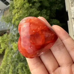 4-6 Cm Palm Heart Natural Red Fire Quartz Hematoid Crystals Healing Palm Stone Bulk